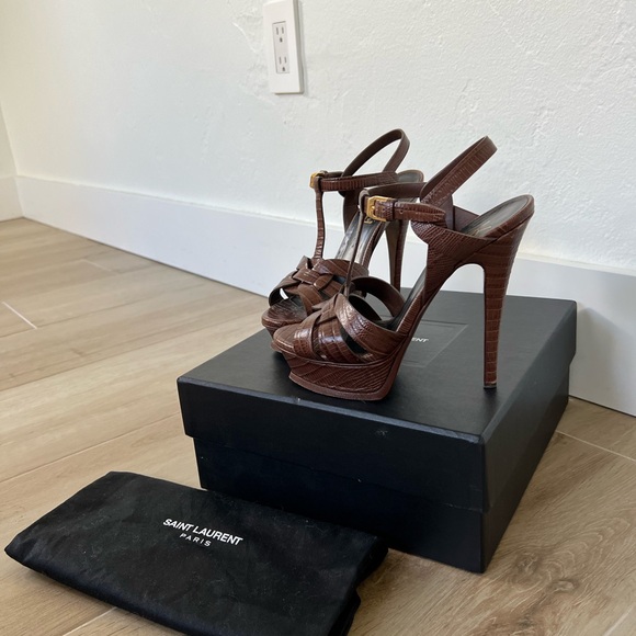 Saint Laurent Brown Platform Heeled Sandals - Picture 2 of 5